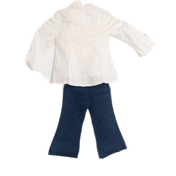 Adams Kids Girls 3 Piece Set White Button-Up Jacket, Glitter Blue Jeans & T-Shir - Picture 5 of 8